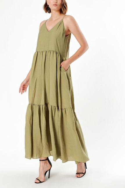 Green Ruffled wide cut dress 93471