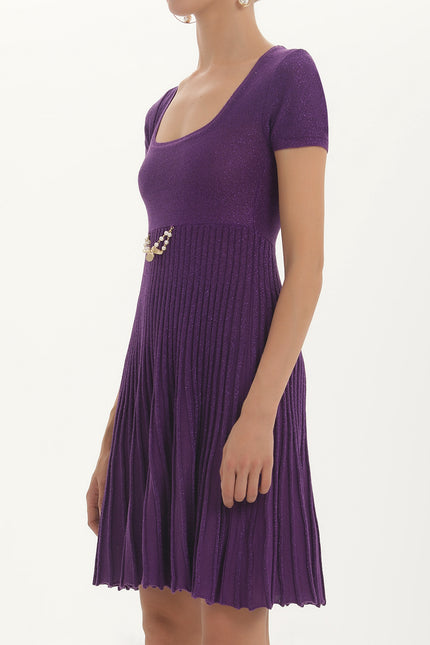 Purple Pleated knit dress 27897