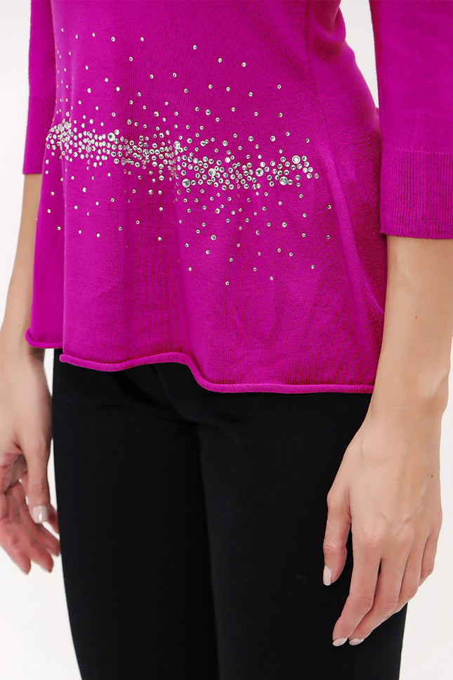 Fuchsia Knitwear top with gem details on the waist 28487