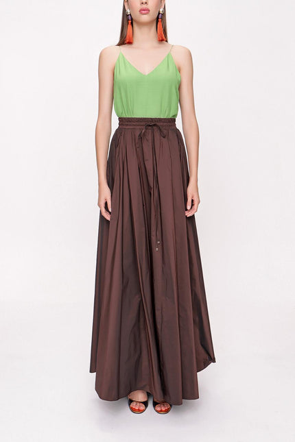 Dark Brown Pleated maxi skirt 81206