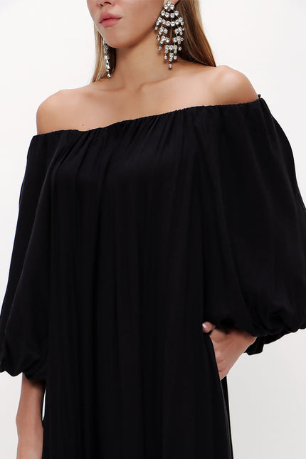 Black Ruffled wide cut dress 93462