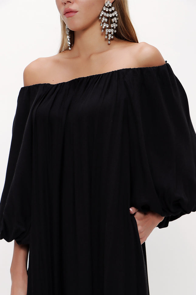Black Ruffled wide cut dress 93462