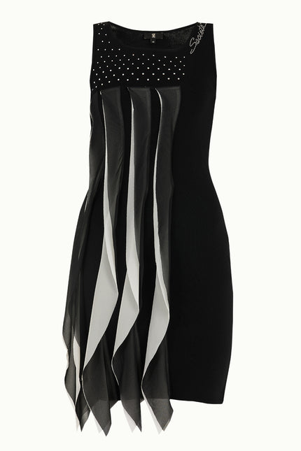 Kadın Şifonlu Triko Elbise Siyah 28054