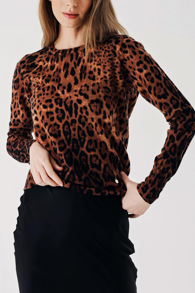 Pars Round neck leopard print wool knit sweater 28866