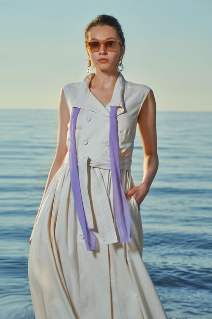 Ecru Sleeveless linen dress 93536