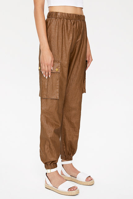 Brown Cargo pocket  linen pants 41301