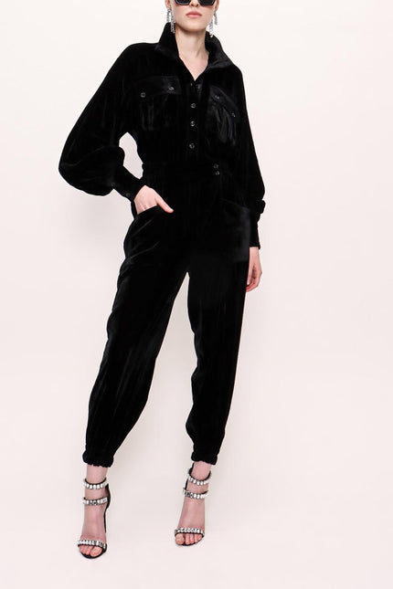 Black Buttoned And Contrast Tie Jumpsuit 10091