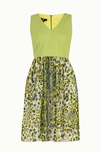 Green Laced V-neck cotton midi dress 91843
