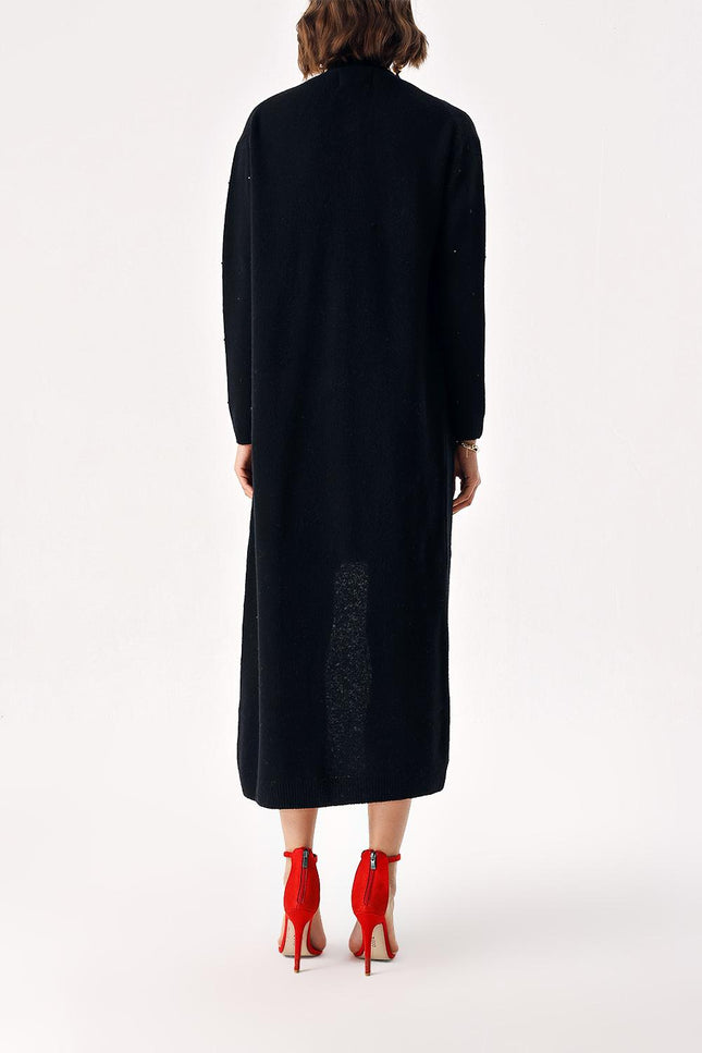 Black Long wool knitted cardigan 28876