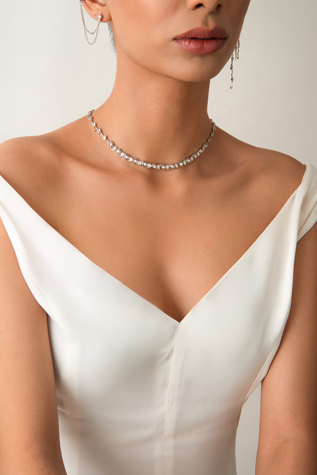 Silver 925 sterling silver asymmetric stone detailed necklace 11