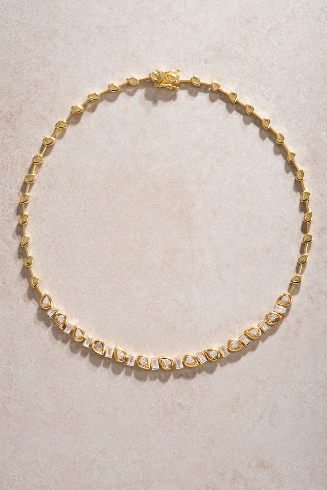 Gold 925 sterling silver asymmetric stone detailed necklace 11