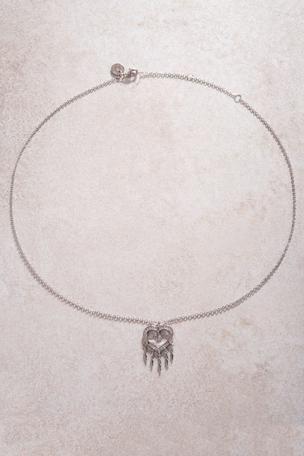 Silver 925 sterling silver heart and stone detailed necklace 18