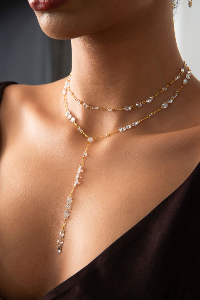 Gold 925 sterling silver necklace with sparkling stone details 53