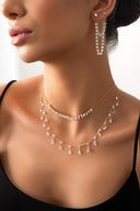 Altın İkili ışıltı ve kristal taş detaylı 925 ayar gümüş kolye 56