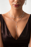 Gümüş Uzun kristal ve ışıltılı taş detaylı 925 ayar gümüş kolye 57