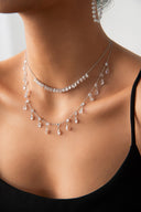 Gümüş Sallantılı kristal taş detaylı 925 ayar gümüş kolye 58