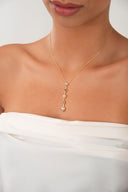 Altın Yeşil ve kristal taş detaylı 925 ayar gümüş kolye 106