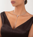 Gümüş Uzun Y formunda kristal taş detaylı 925 ayar gümüş kolye 168