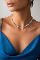 Gümüş Kristal taş detaylı 925 ayar su yolu gümüş kolye 80