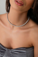 Gümüş Kristal taş detaylı 925 ayar su yolu gümüş kolye 82