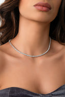 Gümüş Kristal taş detaylı 925 ayar su yolu gümüş kolye 84