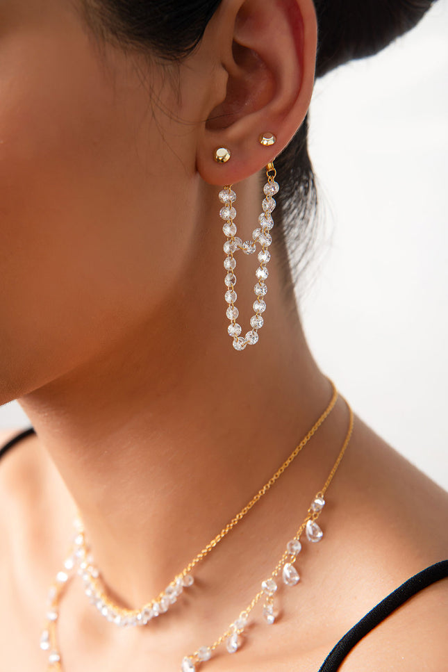 Gold Elegant 925 sterling silver earrings with sparkling stone details 40