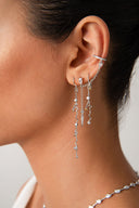 Gümüş Kristal taş detaylı ve sallantılı 925 ayar gümüş küpe 42