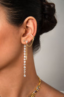 Altın Kristal taş detaylı ve sallantılı 925 ayar gümüş küpe 42