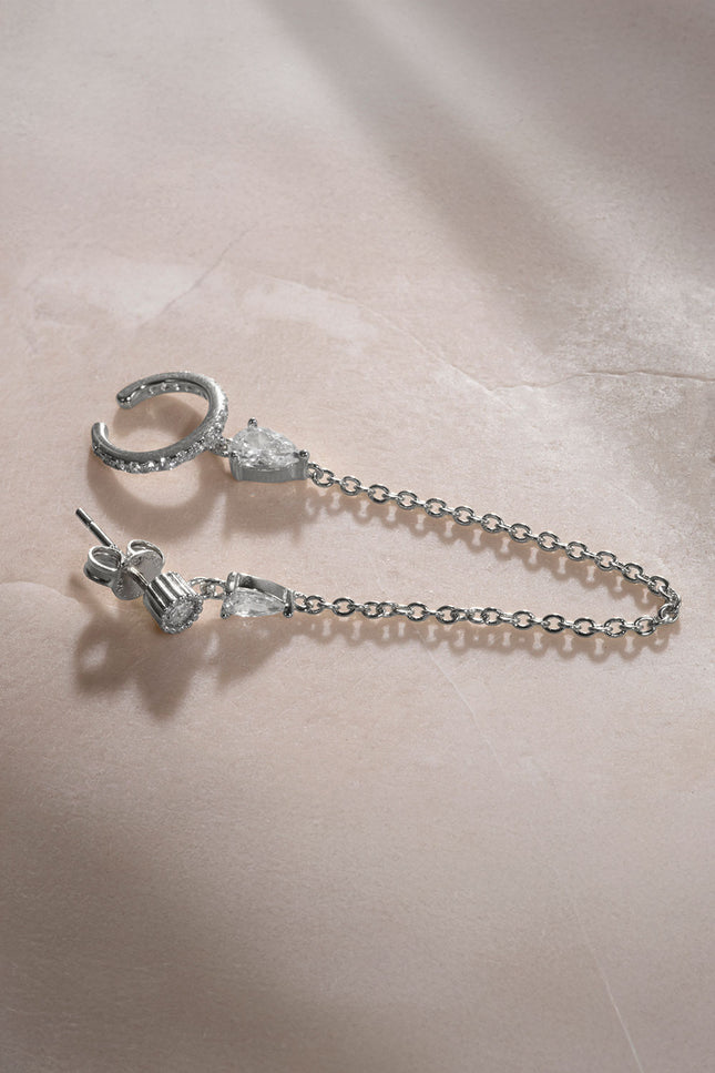 Silver Crystal stone detailed single chain 925 sterling silver earrings 44