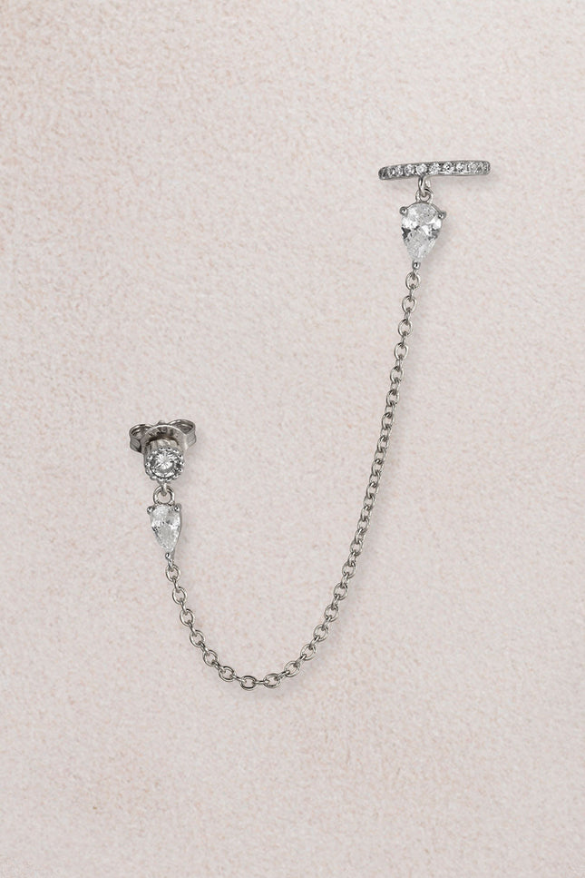 Silver Crystal stone detailed single chain 925 sterling silver earrings 44
