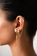 Altın Kristal taş detaylı tek zincirli 925 ayar gümüş küpe 44