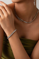 Gümüş Kristal taş detaylı 925 ayar su yolu gümüş bileklik 64