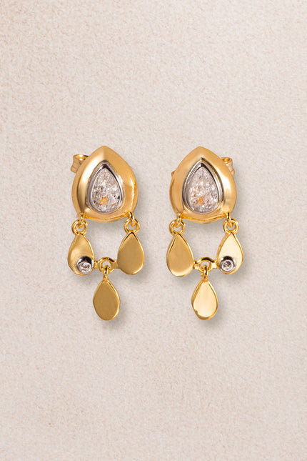 Gold 925 sterling silver earrings with pear and stone details 02
