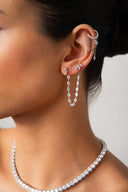 Gümüş Damla ve kristal taşlı zincir detaylı 925 ayar gümüş kıkırdak küpe 61