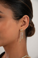 Altın Parlak taş dizilim detaylı uzun 925 ayar gümüş küpe 100