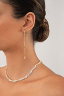 Altın Uzun zincir detaylı kristal taşlı 925 ayar gümüş küpe 143