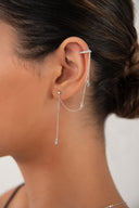 Gümüş Kristal taş ve zincir detaylı 925 ayar gümüş küpe 93