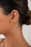 Altın Kristal taş ve zincir detaylı 925 ayar gümüş küpe 93