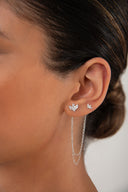 Gümüş Yaprak ve zincir detaylı 925 ayar gümüş küpe 94