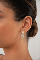 Altın Parlak taş dizilim detaylı kısa 925 ayar gümüş küpe 99