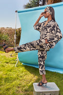 Siyah Baskı Beli lastikli bol kesim pantolon 41600