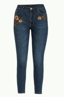 Lacivert İşlemeli skinny fit jean pantolon 41284