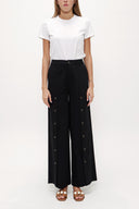 Siyah Çıt çıt detaylı bol paça pantolon 41298