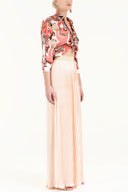 Bej Yüksek bel piliseli şifon pantolon 41299