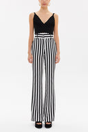 Çizgili Yüksek bel ispanyol paça pantolon 41330