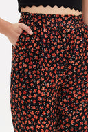 Siyah Kırmızı Lastikli bol kesim pantolon 41341