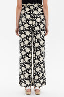 Siyah Zemin Çiçek Baskılı Bol kesim beli lastikli pantolon 41369