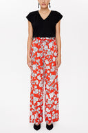 Kırmızı Ekru Bol kesim beli lastikli pantolon 41369