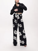 Siyah Beyaz Beli lastikli bol kesim pantolon 41623