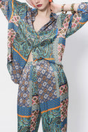 Desenli Beli lastikli bol kesim pantolon 41625